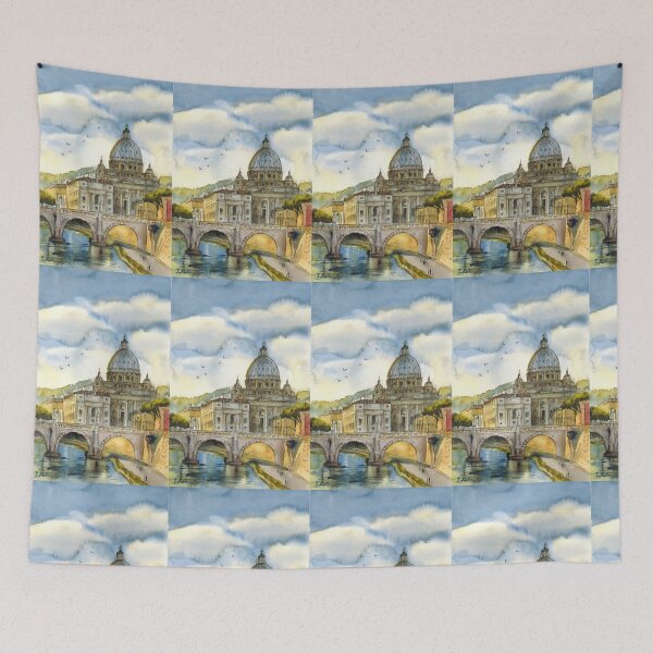Item preview, Vatican view. Sunset in Rome. Italian watercolor painting. designed and sold by Colibri77.
