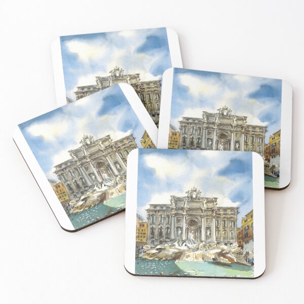 Item preview, Trevi Fountain in Rome. Sunset in Rome. Italian watercolor painting. designed and sold by Colibri77.