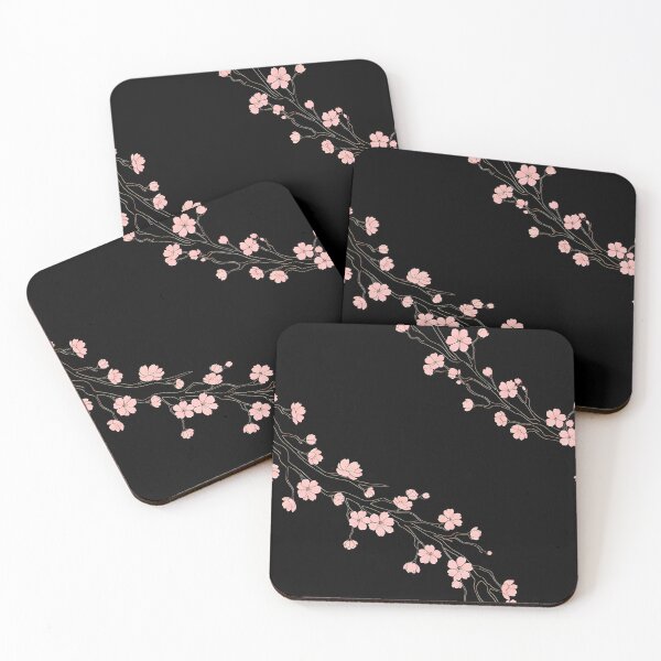 Item preview, Minimal Pink Cherry Blossom Branch Pattern on Black designed and sold by avwear.