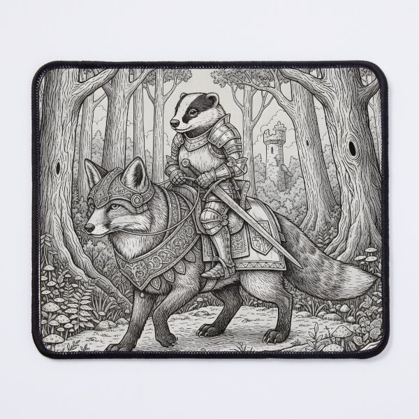 Item preview, Badger Knight Riding Fox Steed Fantasy Forest Illustration designed and sold by YYoYY.