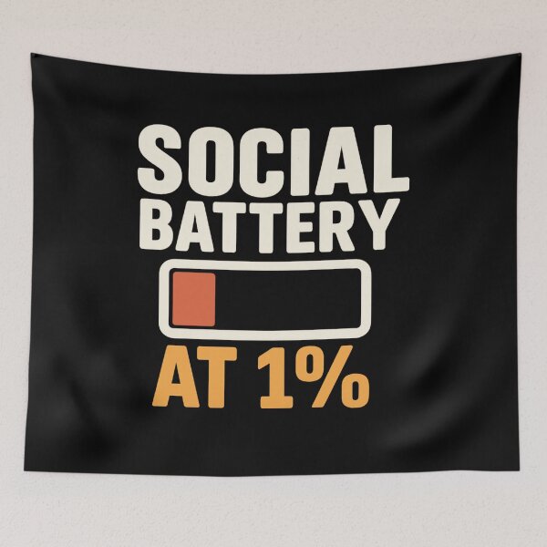 Artikelvorschau, Social Battery at 1% – Retro Internet Humor Soziale Erschöpfung Design entworfen und verkauft von Mad Factory Designs.