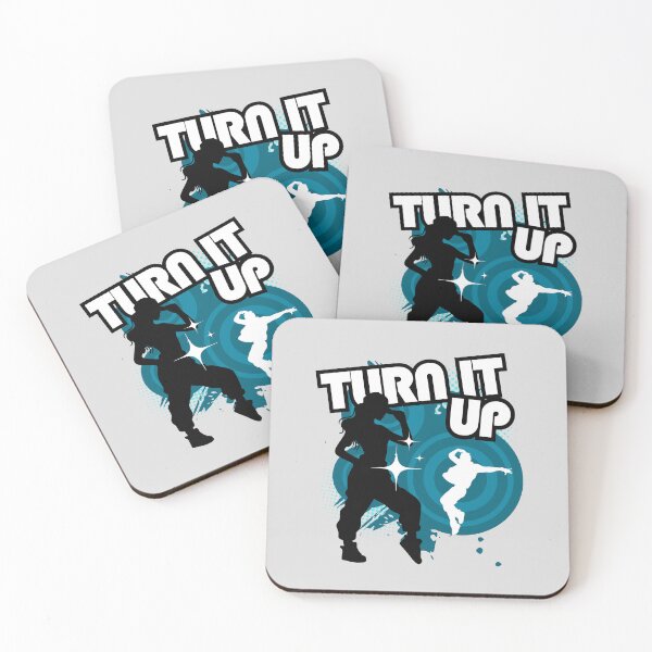 Item preview, TURN IT UP - Cyan with white and black hip hop silhouettes - Frutiger Metro Pop Movement designed and sold by Pics'Elle Creations.