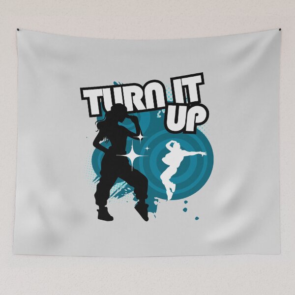 Item preview, TURN IT UP - Cyan with white and black hip hop silhouettes - Frutiger Metro Pop Movement designed and sold by Pics'Elle Creations.