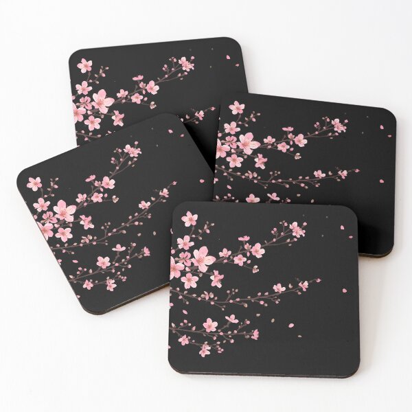 Item preview, Elegant Pink Cherry Blossom Branch Pattern on Black designed and sold by avwear.