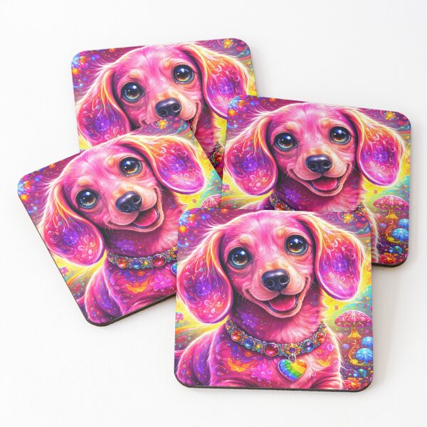 Item preview, Neon Pink Dachshund Psychedelic Rainbow Mushroom Fantasy designed and sold by SassyArtistry.