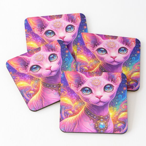 Item preview, Neon Rainbow Sphynx Cat Psychedelic Galaxy Portrait designed and sold by SassyArtistry.