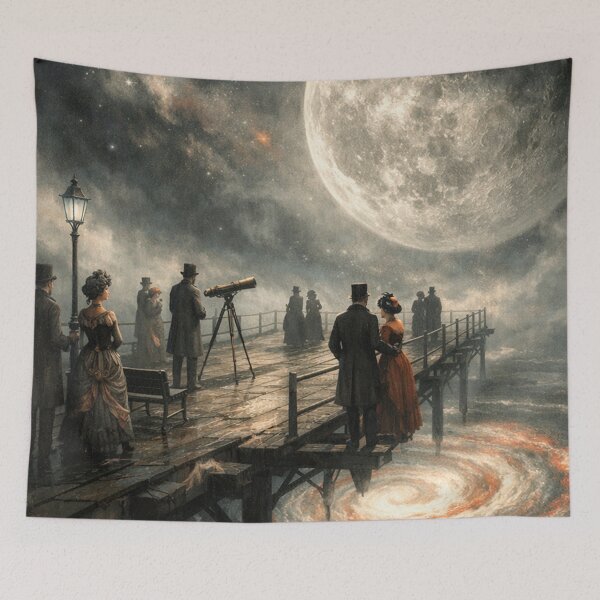 Item preview, Victorian Moon Observatory Pier Surreal Night Scene designed and sold by SassyArtistry.