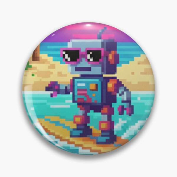 Artikelvorschau, Pixel-Art-Roboter-Sonnenbrille, Strand-Sonnenuntergang, Retro entworfen und verkauft von Dariusz.K.