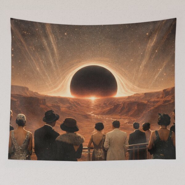 Item preview, Vintage Black Hole Eclipse Desert Gathering Scene designed and sold by SassyArtistry.