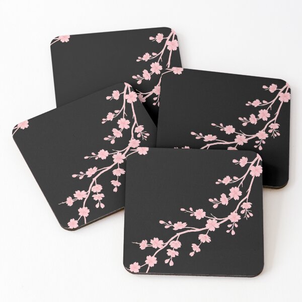 Item preview, Minimal Pink Cherry Blossom Branch Pattern on Black  designed and sold by avwear.