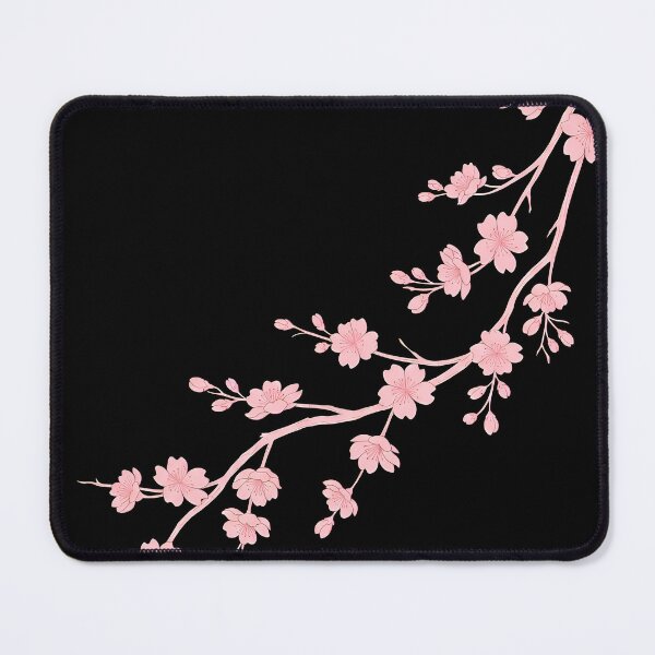 Item preview, Minimal Pink Cherry Blossom Branch Pattern on Black  designed and sold by avwear.