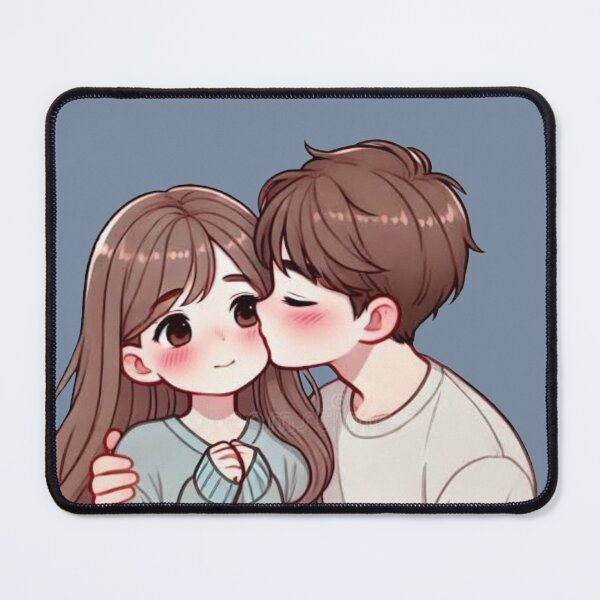 Item preview, Sweet Anime Couple Cheek Kiss - Romantic Blushing Chibi Love Art designed and sold by GunnuDesigns.