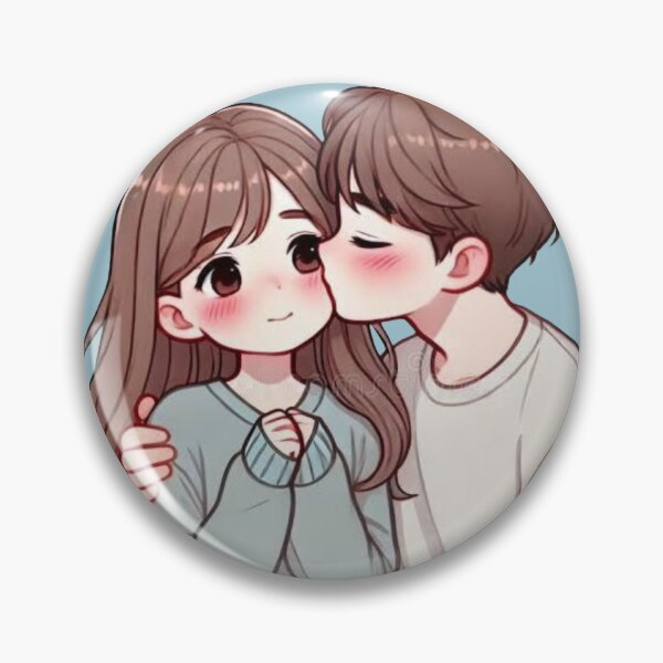Item preview, Sweet Anime Couple Cheek Kiss - Romantic Blushing Chibi Love Art designed and sold by GunnuDesigns.