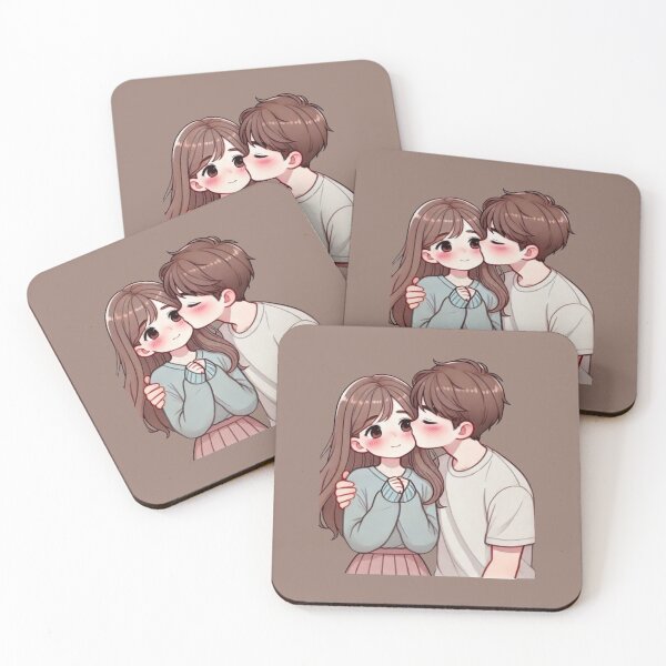 Item preview, Sweet Anime Couple Cheek Kiss - Romantic Blushing Chibi Love Art designed and sold by GunnuDesigns.