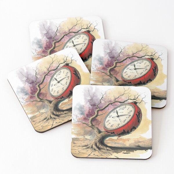 Item preview, Surreal Red Melting Clock on Twisted Tree – Dreamlike Time Art designed and sold by ChenEngEng.