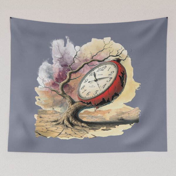 Item preview, Surreal Red Melting Clock on Twisted Tree – Dreamlike Time Art designed and sold by ChenEngEng.