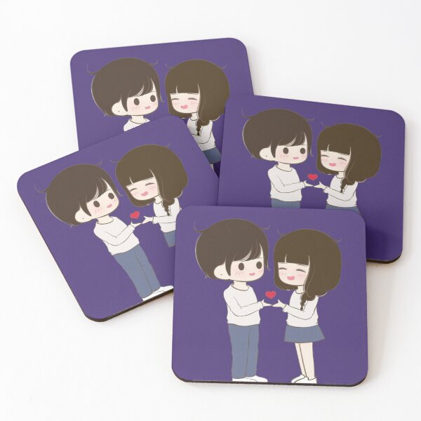 Item preview, Minimalist Kawaii Chibi Couple - Sweet Love Heart Illustration designed and sold by GunnuDesigns.