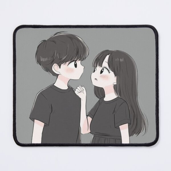 Item preview, Shy Anime Couple Looking at Each Other - Black and White Manga Aesthetic designed and sold by GunnuDesigns.