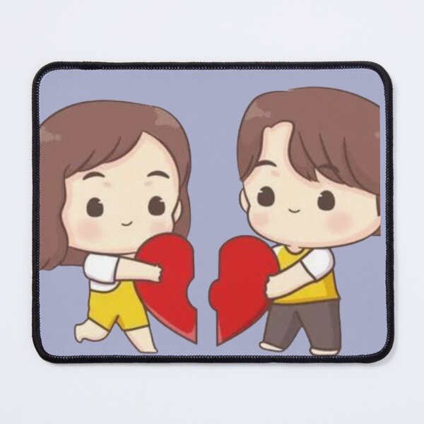 Item preview, Cute Chibi Couple Holding Broken Heart Pieces - Kawaii Love Illustration designed and sold by GunnuDesigns.