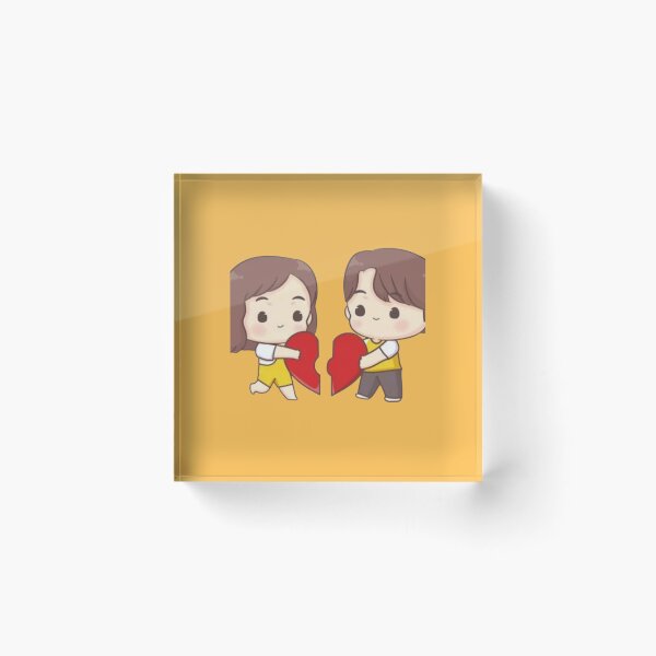 Item preview, Cute Chibi Couple Holding Broken Heart Pieces - Kawaii Love Illustration designed and sold by GunnuDesigns.