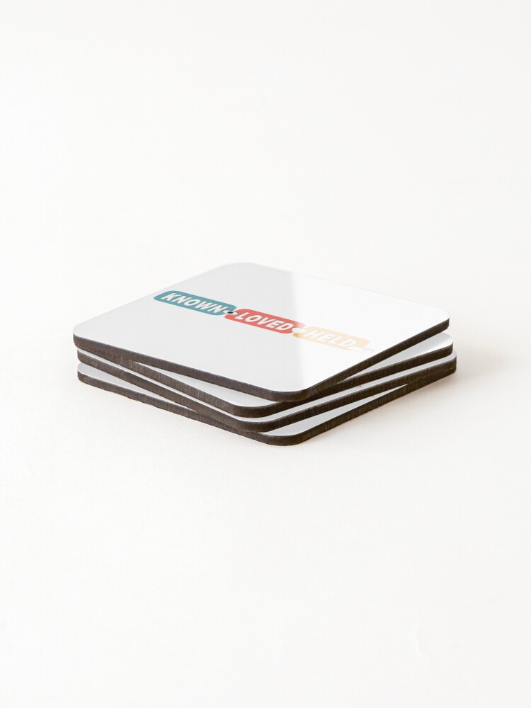 Thumbnail 4 of 5, Coasters (Set of 4), Known Loved Held Retro Rounded Word Blocks designed and sold by FunFitLife.