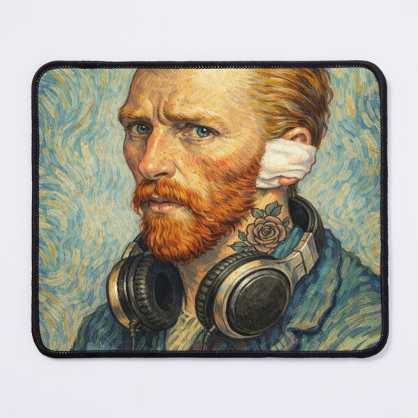 Item preview, Famous Painter With Headphones Parody designed and sold by RØNI AI.