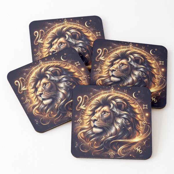 Item preview, Fiery Galactic Lion with Golden Zodiac Symbols designed and sold by Zodiac Celestial Art.