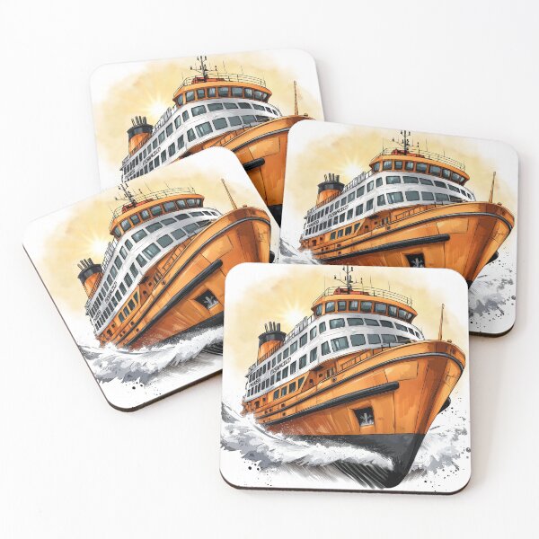Item preview, Majestic Orange Ferry Riding the Ocean Waves designed and sold by ChenEngEng.