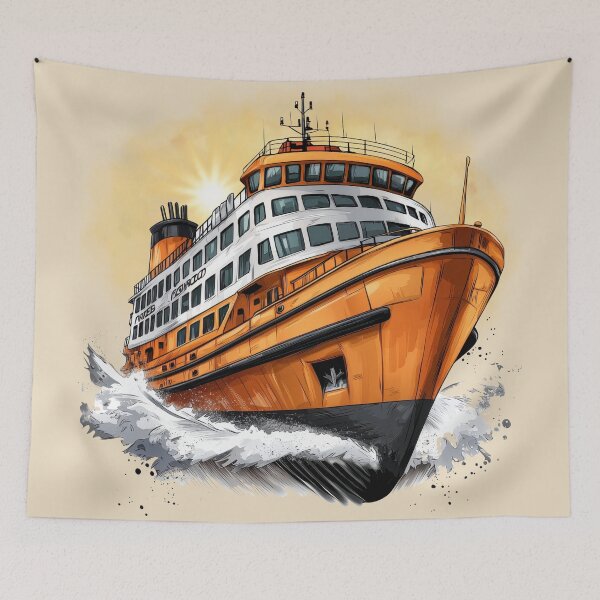 Item preview, Majestic Orange Ferry Riding the Ocean Waves designed and sold by ChenEngEng.
