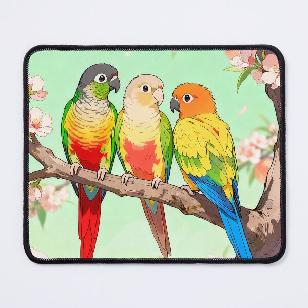Item preview, Cute conures in a peach tree. designed and sold by lifewithbirds.