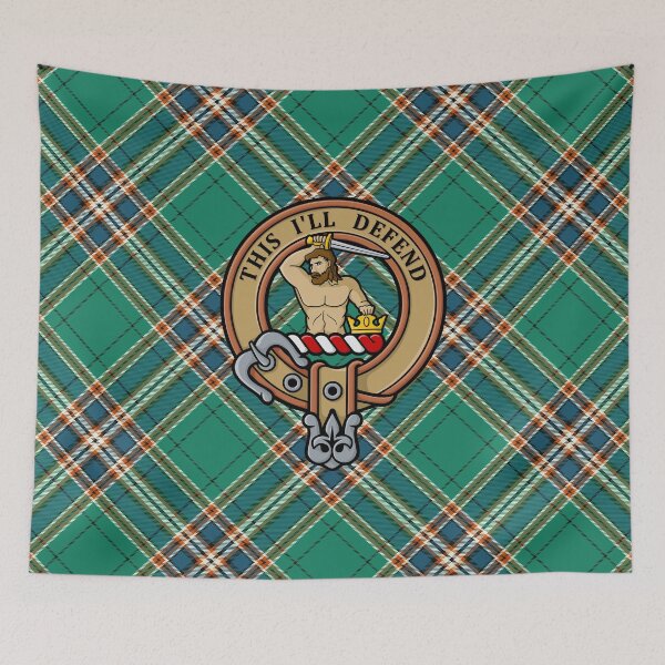 Item preview, Clan MacFarlane Crest over Ancient Hunting Tartan designed and sold by sifis.