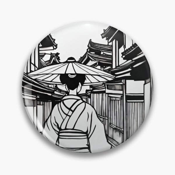 Item preview, Traditional Japanese Geiko in Kyoto Street – Black and White Outline designed and sold by Coolparrotgirl.