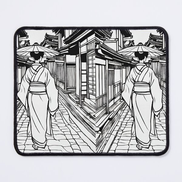 Item preview, Traditional Japanese Geiko in Kyoto Street – Black and White Outline designed and sold by Coolparrotgirl.