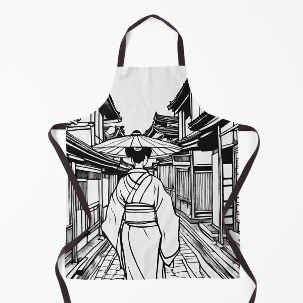 Item preview, Traditional Japanese Geiko in Kyoto Street – Black and White Outline designed and sold by Coolparrotgirl.