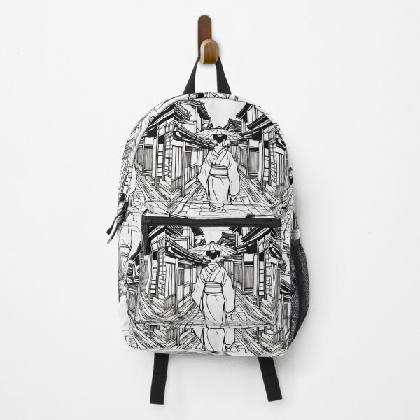 Item preview, Traditional Japanese Geiko in Kyoto Street – Black and White Outline designed and sold by Coolparrotgirl.