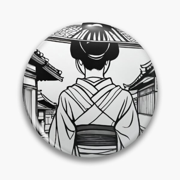 Item preview, Traditional Japanese Geiko in Kyoto Street – Black and White Outline designed and sold by Coolparrotgirl.