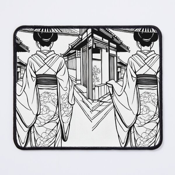 Item preview, Traditional Japanese Geiko in Kyoto Street – Black and White Outline designed and sold by Coolparrotgirl.