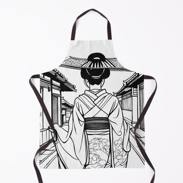 Item preview, Traditional Japanese Geiko in Kyoto Street – Black and White Outline designed and sold by Coolparrotgirl.