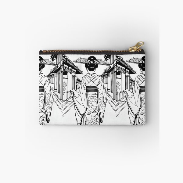 Item preview, Traditional Japanese Geiko in Kyoto Street – Black and White Outline designed and sold by Coolparrotgirl.