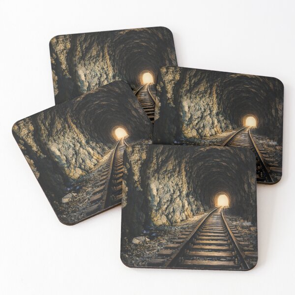 Item preview, Light at the End of the Tunnel – Moody Railway Wall Art Photography designed and sold by ArminGreen.