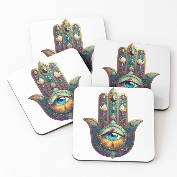 Item preview, Gold Violet Teal Turquoise Third Eye Hamsa designed and sold by Lee Hiller Designs.