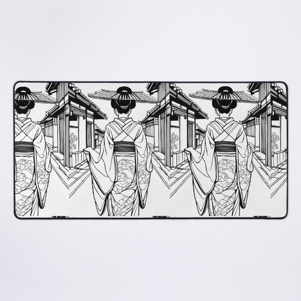 Item preview, Traditional Japanese Geiko in Kyoto Street – Black and White Outline designed and sold by Coolparrotgirl.