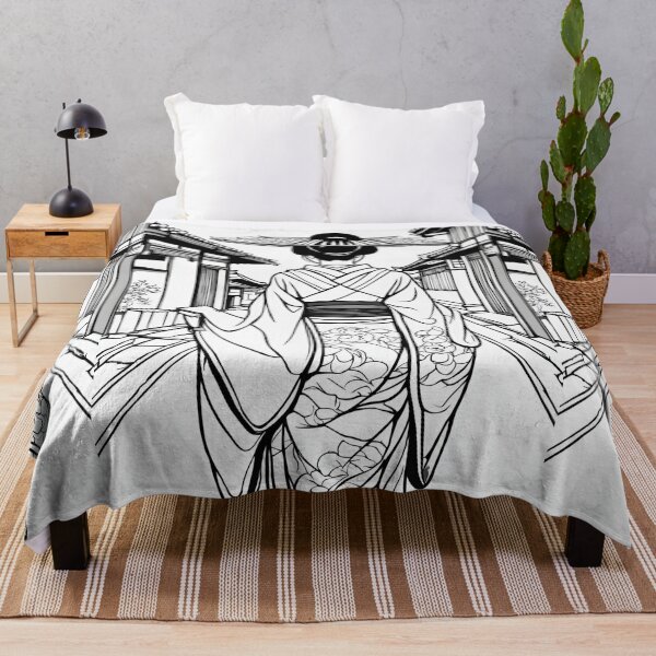 Item preview, Traditional Japanese Geiko in Kyoto Street – Black and White Outline designed and sold by Coolparrotgirl.