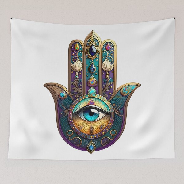 Item preview, Gold Violet Teal Turquoise Third Eye Hamsa designed and sold by Lee Hiller Designs.