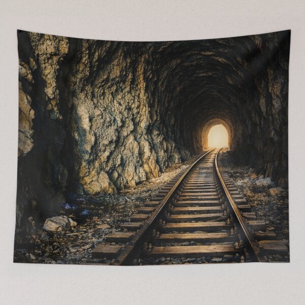 Item preview, Light at the End of the Tunnel – Moody Railway Wall Art Photography designed and sold by ArminGreen.