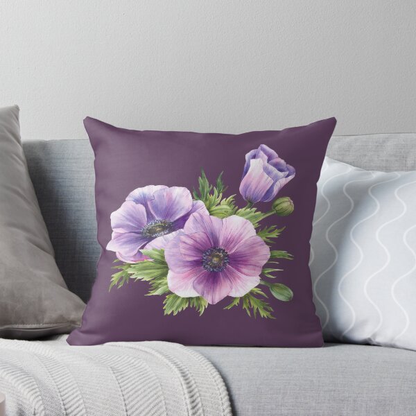 Item preview, Purple flowers Anemone with buds, leaves. Watercolor blooming bouquet of flowers designed and sold by BartolArt.