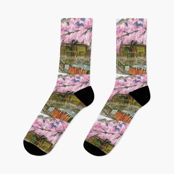 Item preview, Kyoto watercolor painting. Cherry blossoms. Japanese girls. designed and sold by Colibri77.