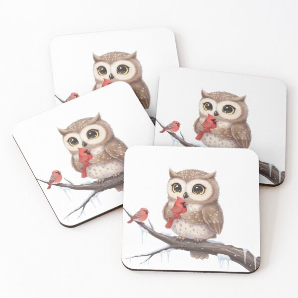 Item preview, Cozy Winter Owl - Adorable Owl and Cardinal Friends in Snow designed and sold by Nomadic-Prints.