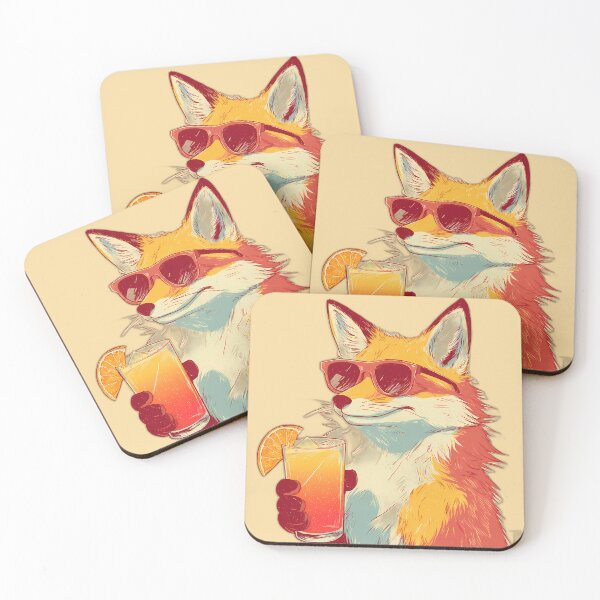 Item preview, Cool Fox with Sunglasses & Sunset Cocktail – Retro Summer Vibes designed and sold by Beachy Beasts.