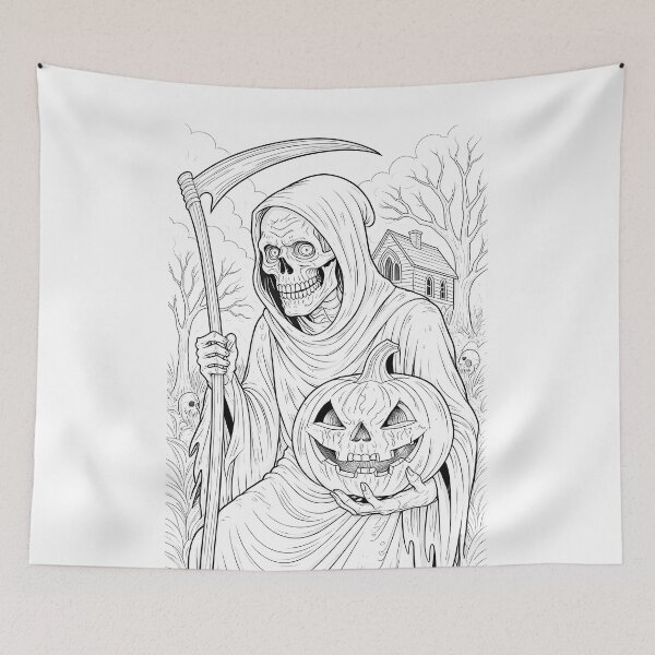 Item preview, Grim Reaper Holding Pumpkin Dark Halloween designed and sold by Shoot-The-Moon.